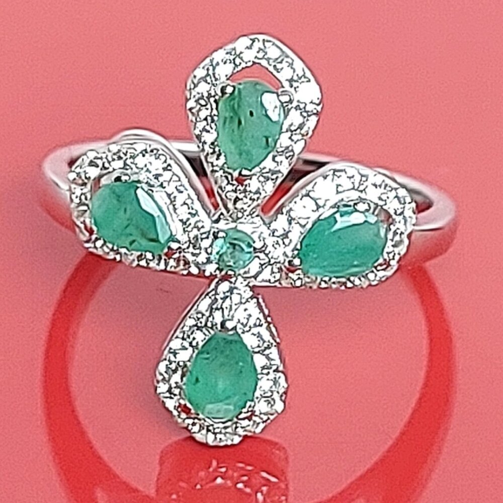 Natural Green Emerald &White Topaz 925 Sterling Silver